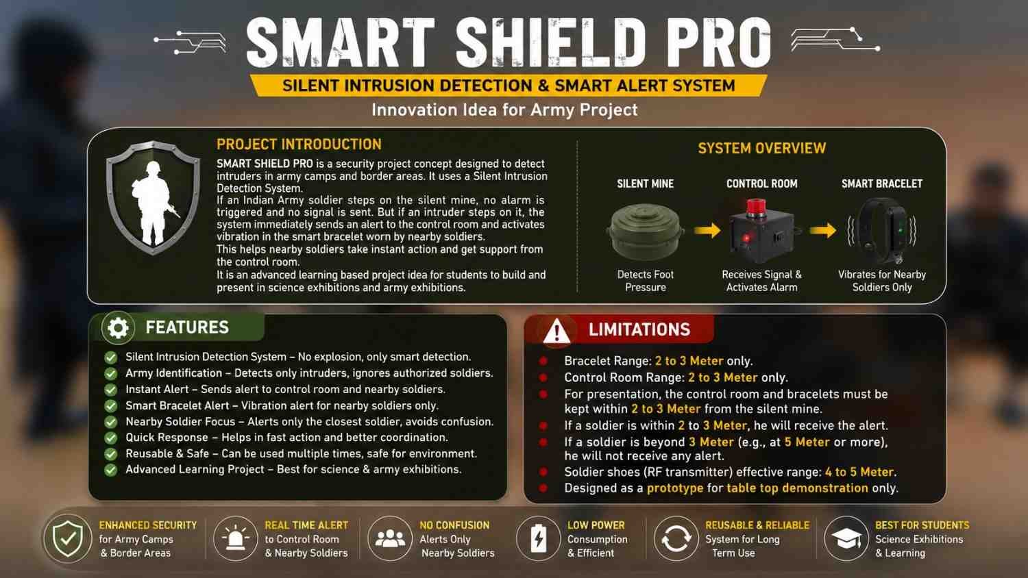 Silent Intrusion Detection System with Smart Soldier Alert Bracelets | Army Project