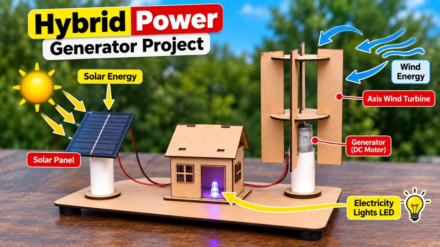 DIY Hybrid Power Generator Project – Solar & Wind Energy Electricity Generation Model