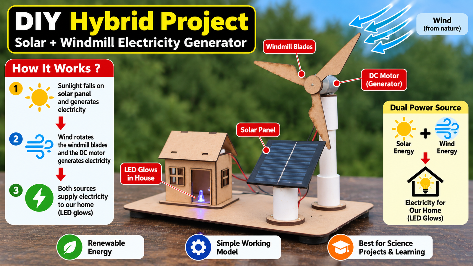 DIY Solar & Wind Hybrid Power Generator – Renewable Energy Working Model