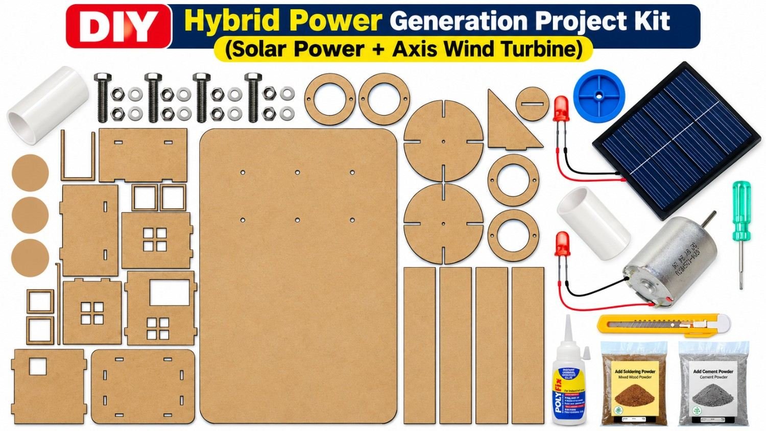 DIY Hybrid Power Generator Project – Solar & Wind Energy Electricity Generation Model
